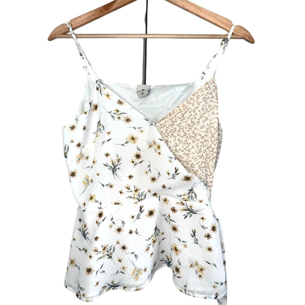 Paper Crane Medium Wrap Front Mismatched Floral Tank Top